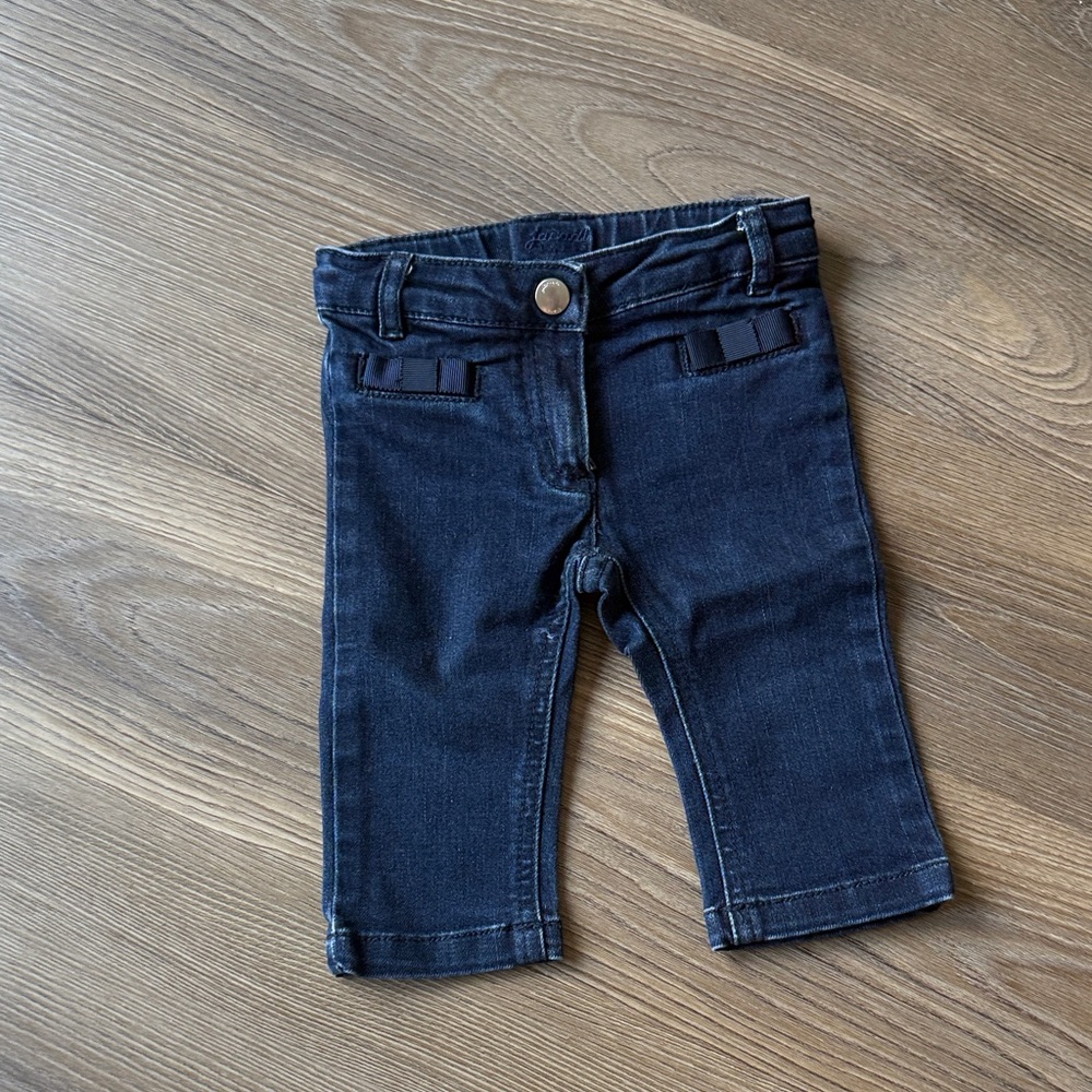 Jacadi baby blue jeans with bow embellishment in soft denim size 6 months